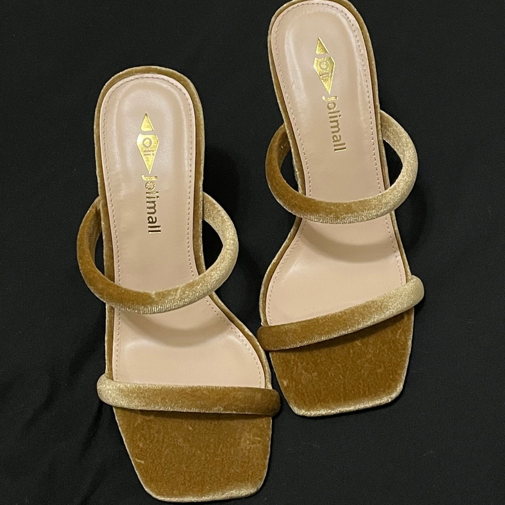 Square Toe Double Strap Block Faux Velvet Heel